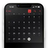 Phone with a monthly calendar open showing 30-days for our money-back guarantee.